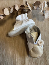 Load image into Gallery viewer, 10cm Button Bootie - White & Gold Leather