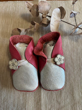 Load image into Gallery viewer, 11cm Button Bootie - Silver & Raspberry Leather