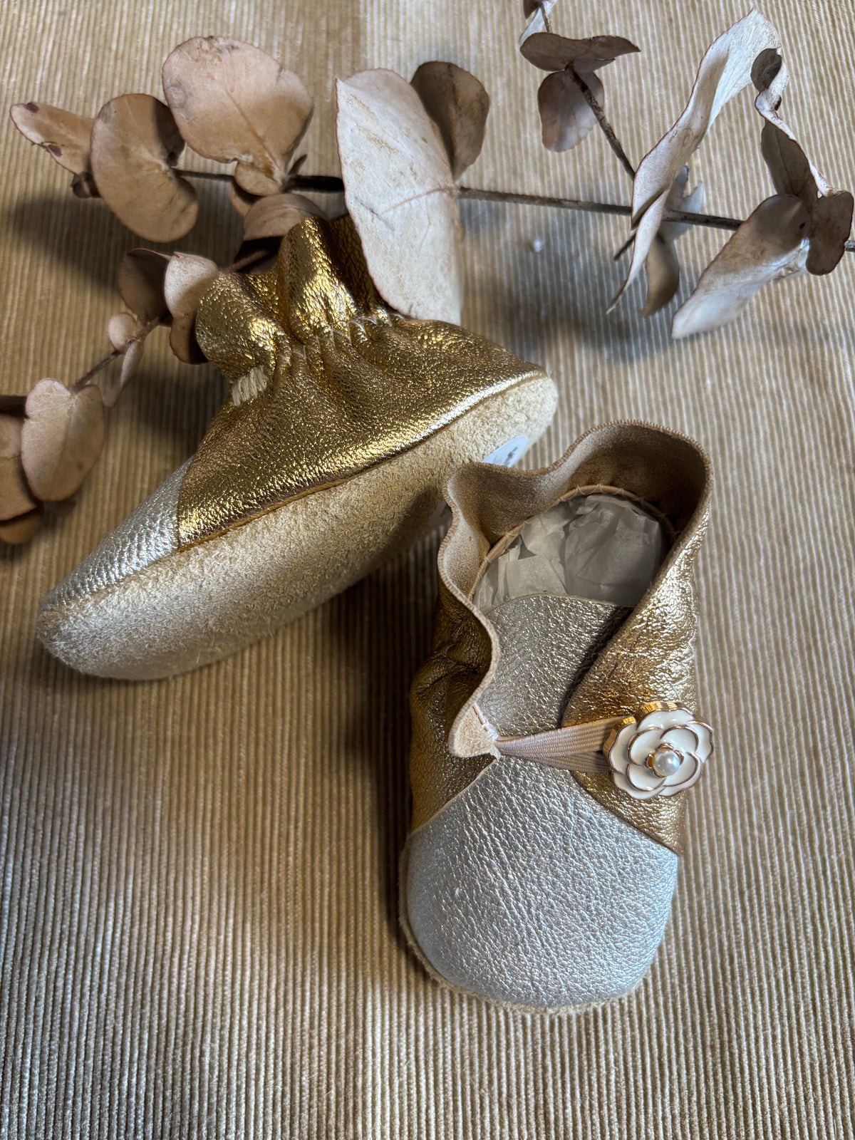 10cm Button Bootie - Gold & Silver Leather