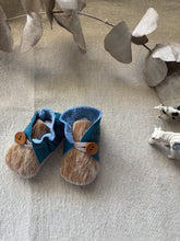Load image into Gallery viewer, 10cm Button Bootie - Teal Leather & Cowhide
