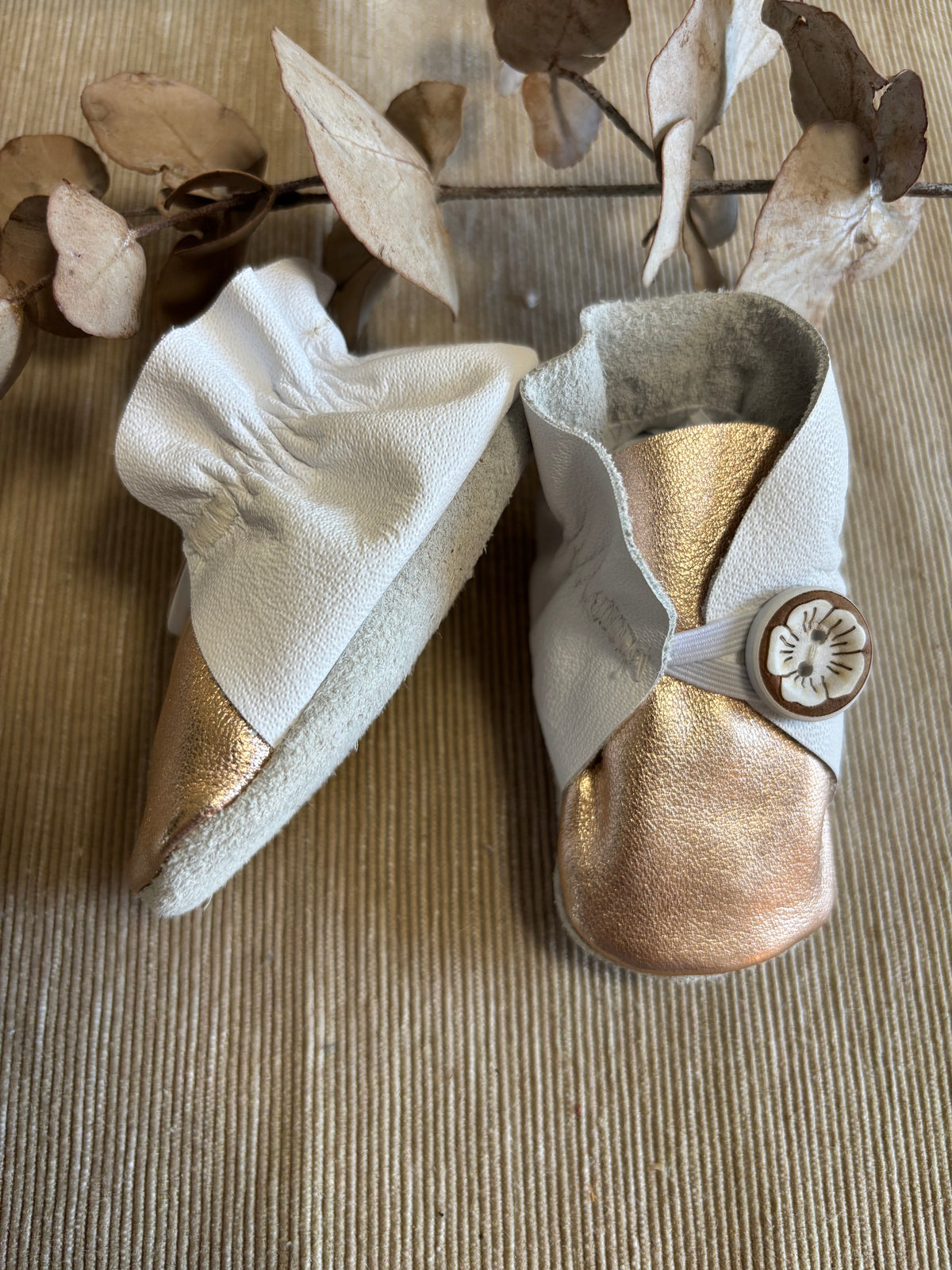 9cm Button Bootie - White & Rose Gold Leather