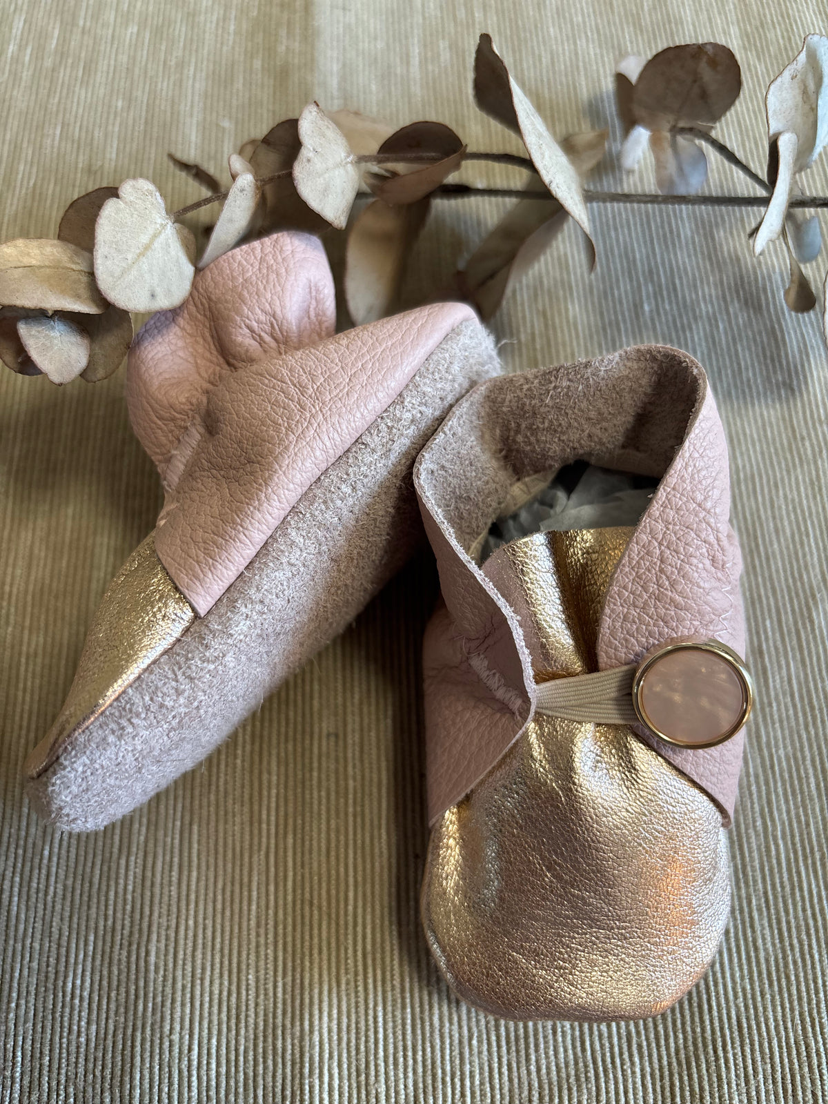11cm Button Bootie - Pink & Rose Gold Leather