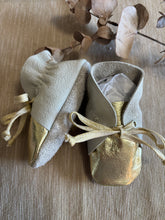 Load image into Gallery viewer, 11cm Lace Bootie - Grey & Gold Leather