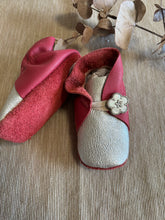 Load image into Gallery viewer, 11cm Button Bootie - Silver & Raspberry Leather