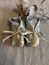 Load image into Gallery viewer, 11cm Lace Bootie - Grey & Gold Leather