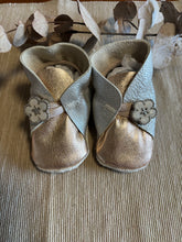 Load image into Gallery viewer, 10cm Button Bootie - Silver & Rose Gold Leather