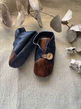 Load image into Gallery viewer, 13cm Button Bootie - Navy Leather & Cowhide