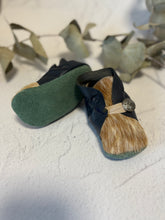 Load image into Gallery viewer, 12cm Button Bootie - Navy Leather and Cowhide