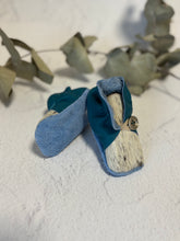 Load image into Gallery viewer, Button Bootie - Turquoise Leather and Cowhide
