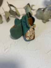 Load image into Gallery viewer, Lace Bootie - Teal & Cowhide