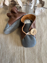 Load image into Gallery viewer, 10cm Button Bootie - Dark Tan & Denim Blue Leather