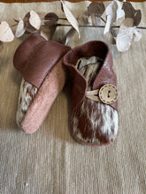 Load image into Gallery viewer, 11cm Button Bootie - Brown Leather & Cowhide