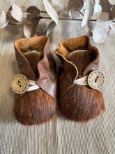 Load image into Gallery viewer, 10cm Button Bootie - Dark Tan Leather & Cowhide