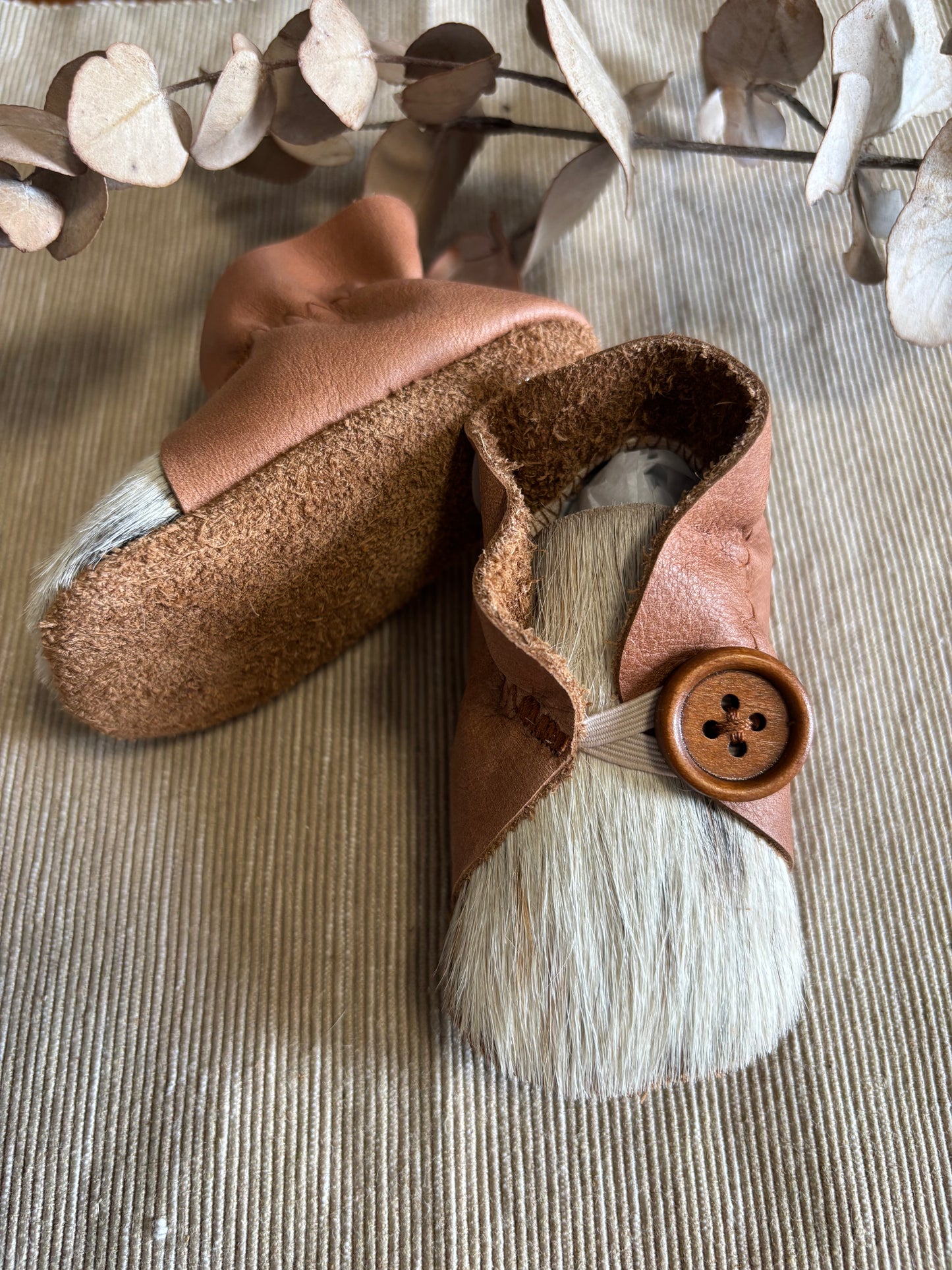 10cm Button Bootie - Tan Leather & Cowhide