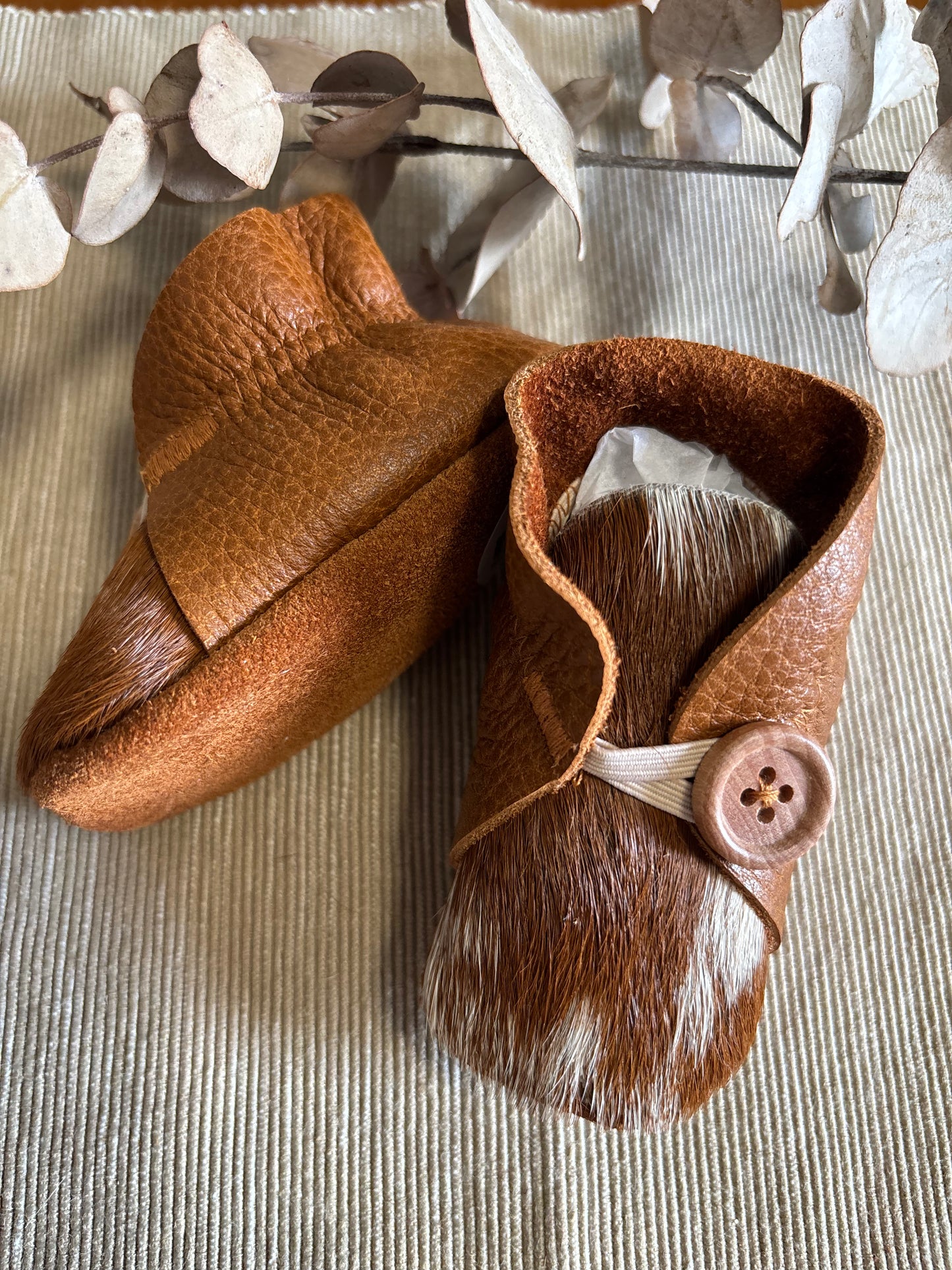 10cm Button Bootie - Tan Leather & Cowhide