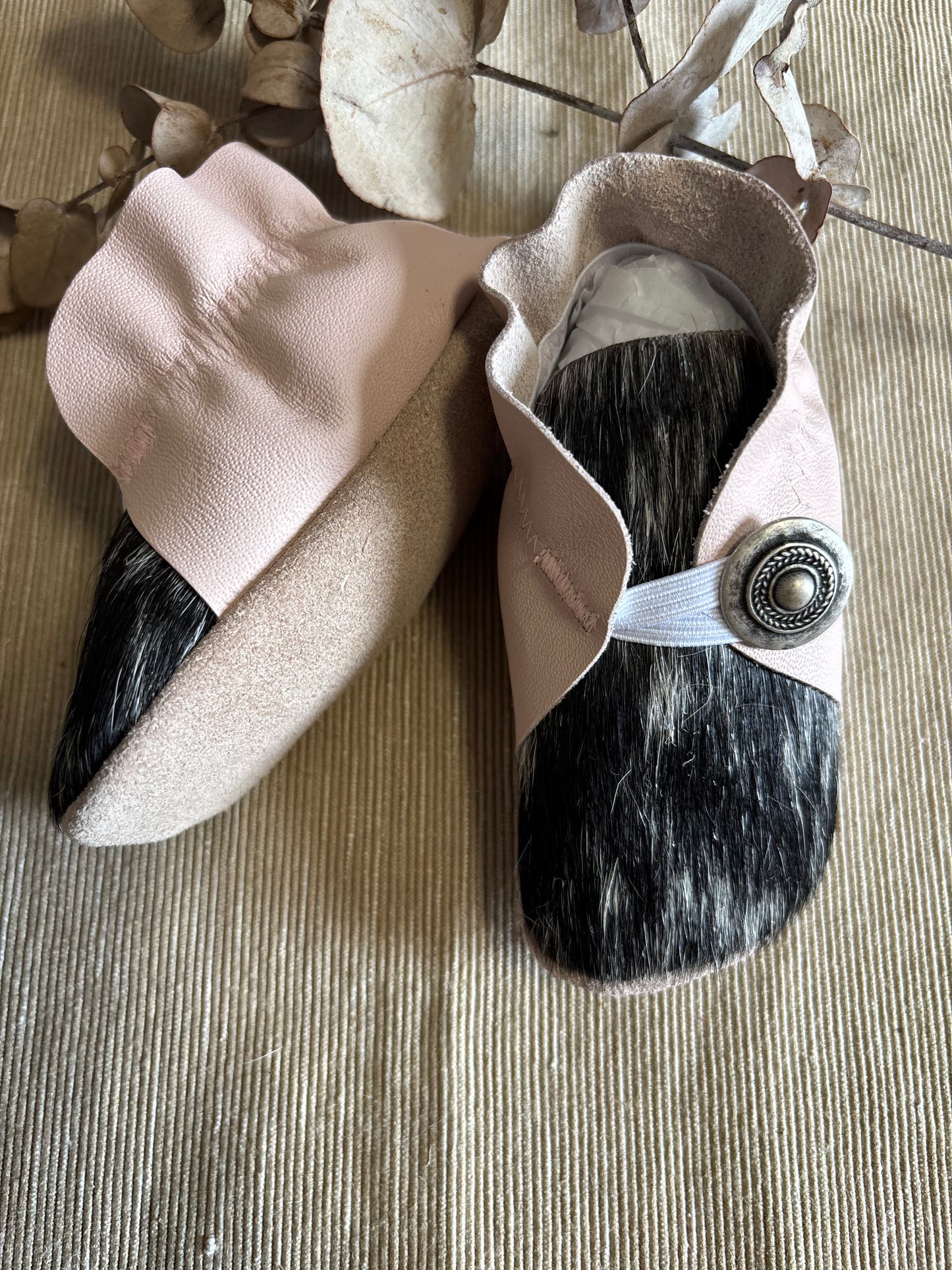12cm Button Bootie - Pink Leather and Cowhide