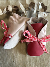 Load image into Gallery viewer, 12cm Lace Bootie - Raspberry & Dusty Pink Leather