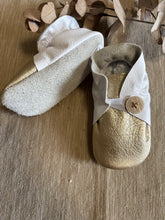 Load image into Gallery viewer, 12cm Button Bootie - White & Gold Leather