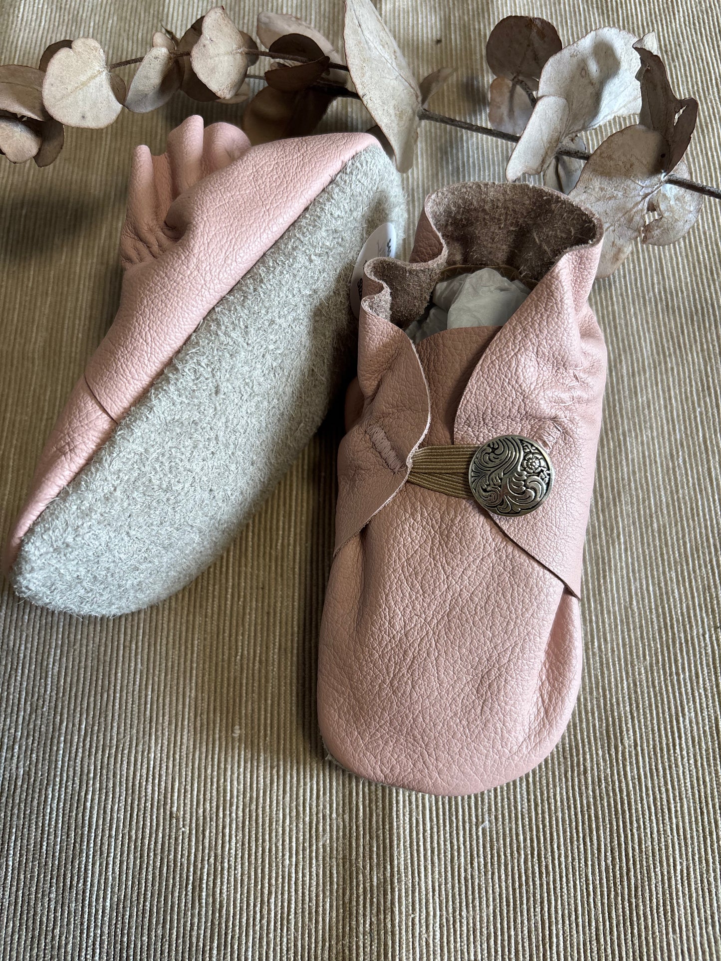 13cm Button Bootie - Dusty Pink Leather