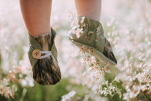 Load image into Gallery viewer, Button Bootie - Green & Cowhide