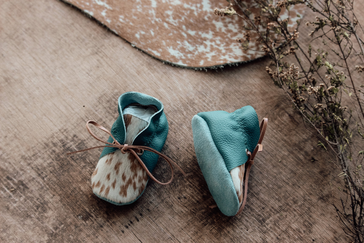 Lace Bootie - Turquoise & Cowhide