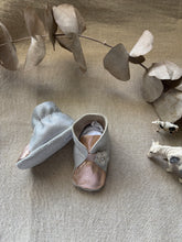 Load image into Gallery viewer, 10cm Button Bootie - Silver &amp; Rose Gold Leather
