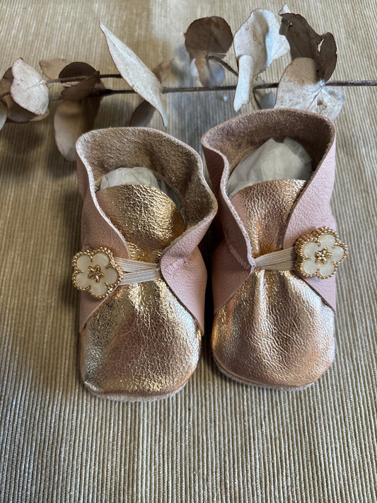 10cm Button Bootie - Pink & Rose Gold Leather