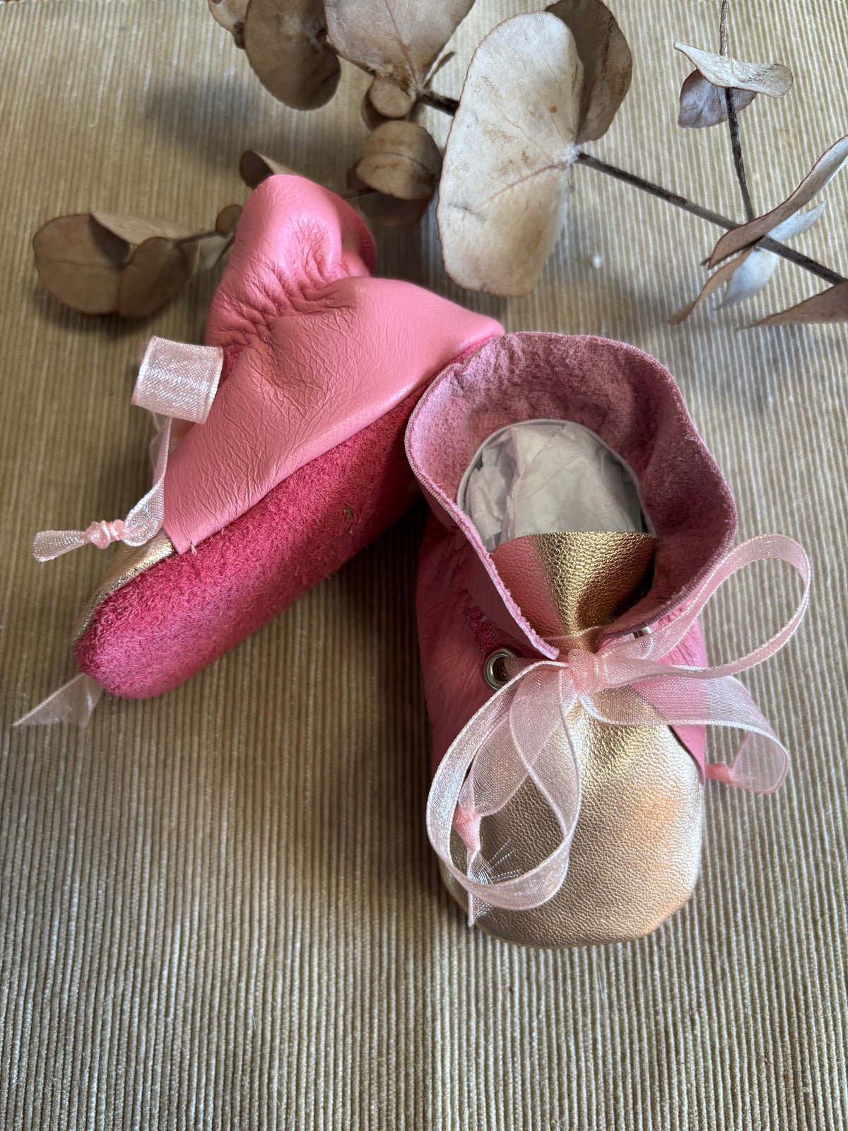 10cm Lace Bootie - Pink & Rose Gold Leather