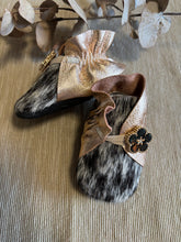 Load image into Gallery viewer, 10cm Button Bootie - Rose Gold Leather &amp; Cowhide
