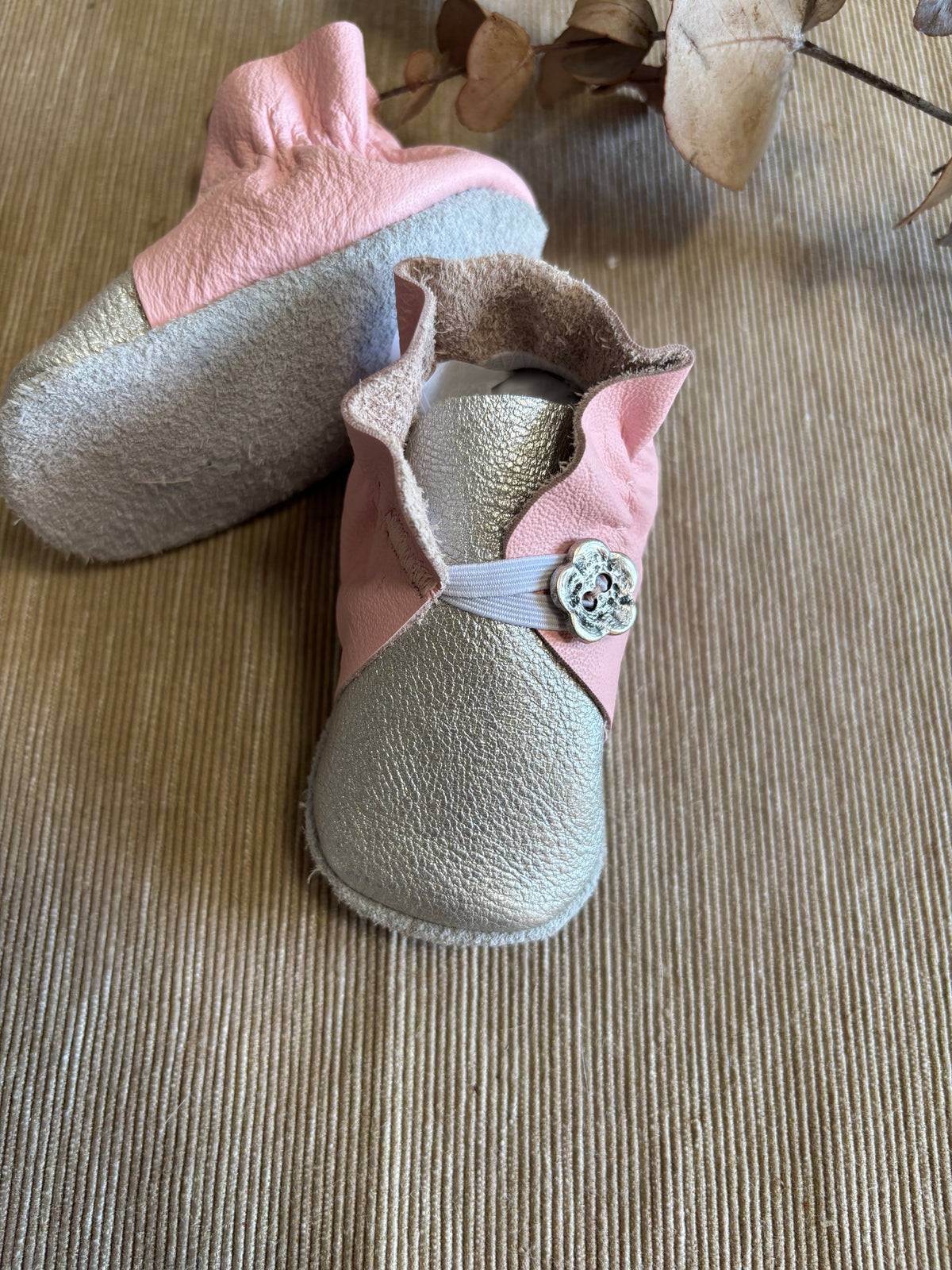 10cm Button Bootie - Pink & Silver Leather