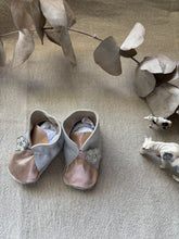 Load image into Gallery viewer, 10cm Button Bootie - Silver &amp; Rose Gold Leather
