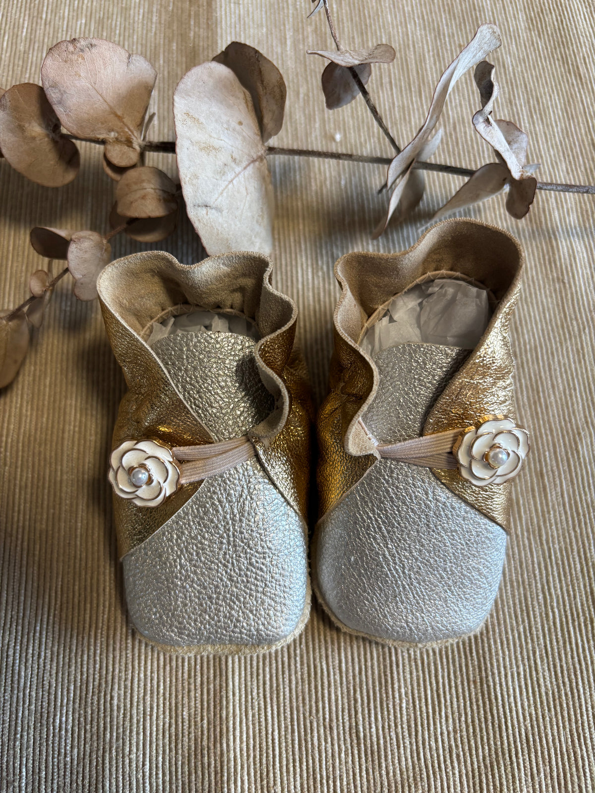 10cm Button Bootie - Gold & Silver Leather