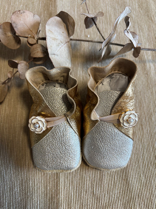 10cm Button Bootie - Gold & Silver Leather