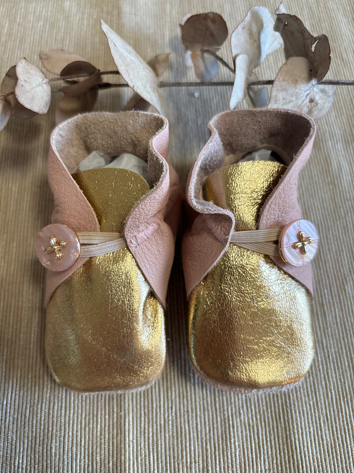 11cm Button Bootie - Pink & Gold Leather