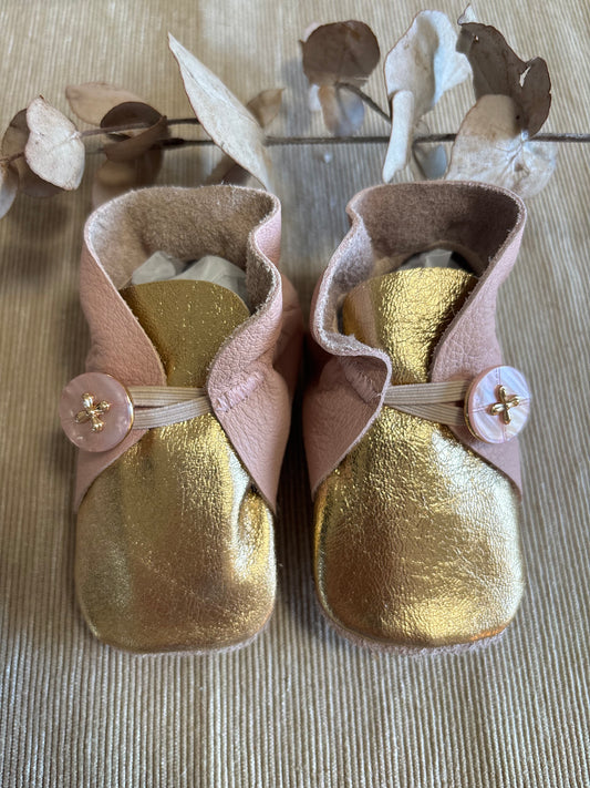 11cm Button Bootie - Pink & Gold Leather