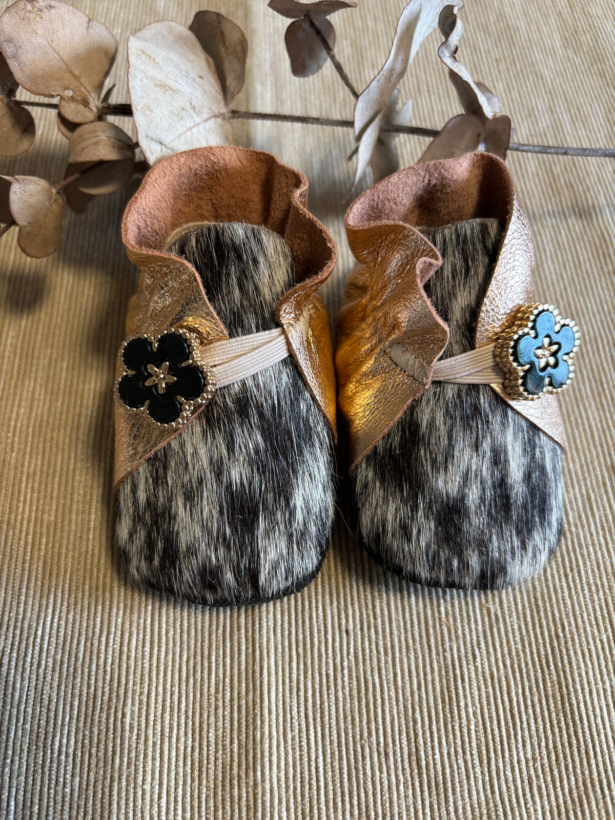 10cm Button Bootie - Rose Gold Leather & Cowhide
