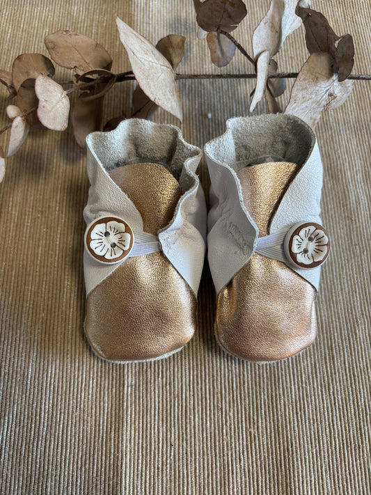 9cm Button Bootie - White & Rose Gold Leather