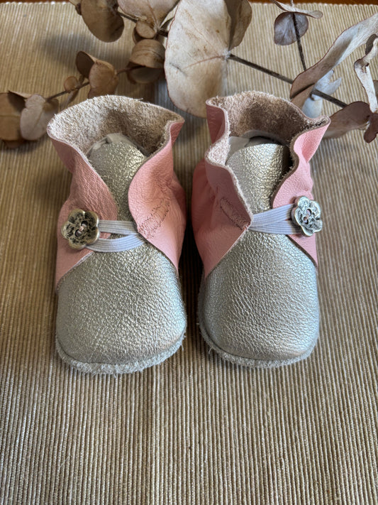 10cm Button Bootie - Pink & Silver Leather