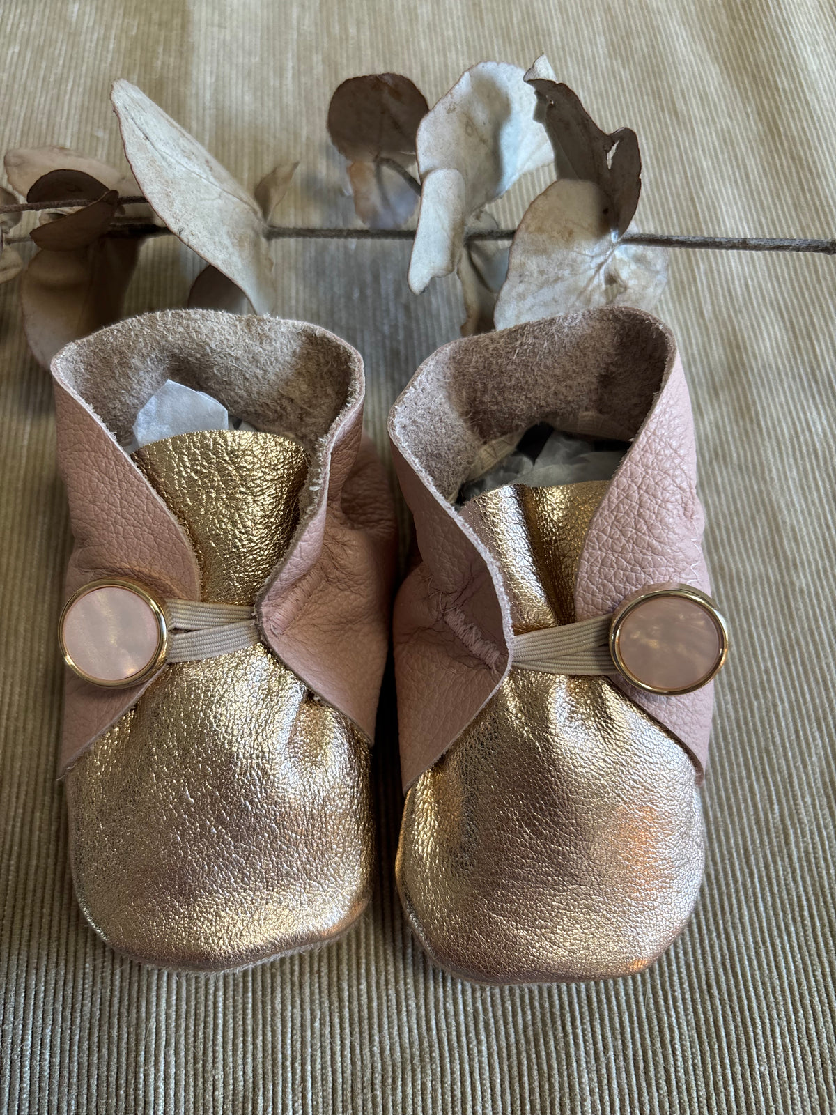 11cm Button Bootie - Pink & Rose Gold Leather