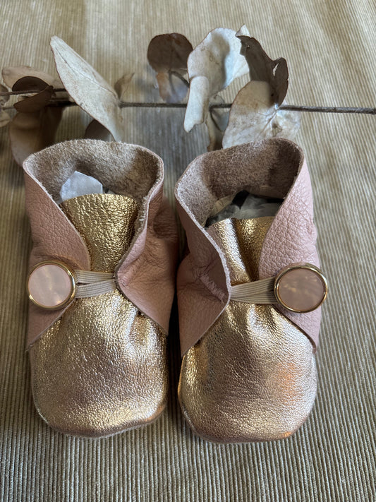 11cm Button Bootie - Pink & Rose Gold Leather