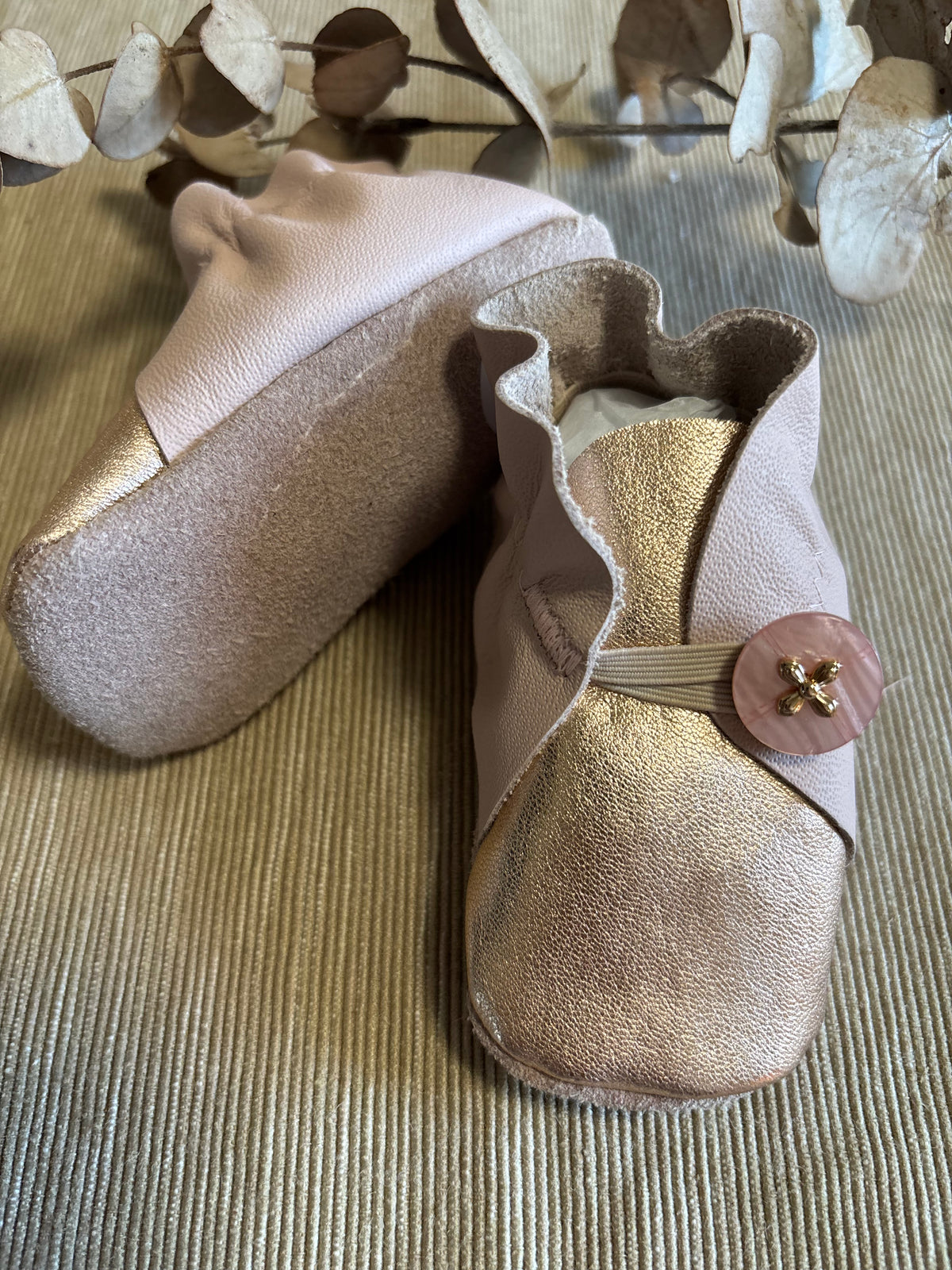 11cm Button Bootie - Pink & Rose Gold Leather