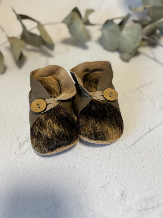 13cm Button Bootie - Mink Leather & Cowhide