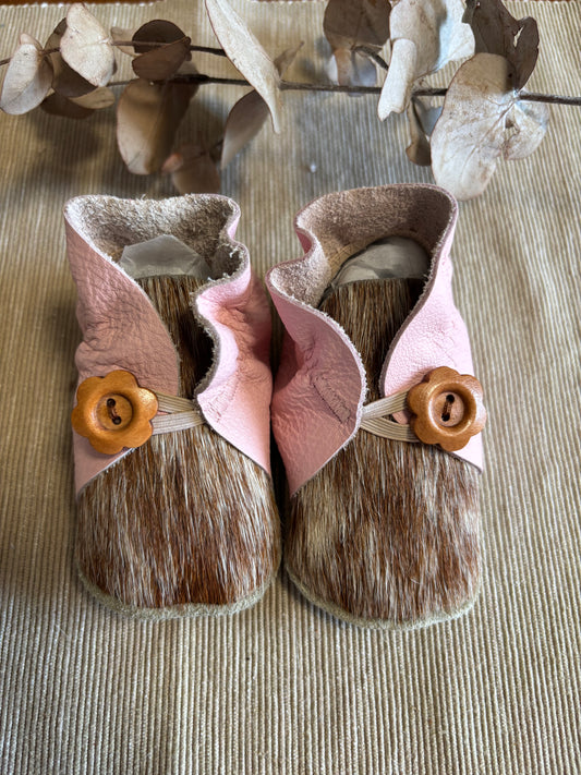 11cm Button Bootie - Pink Leather & Cowhide
