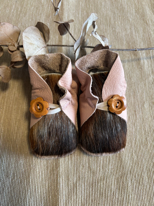 11cm Button Bootie - Pink Leather & Cowhide