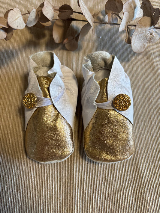 11cm Button Bootie - White & Gold Leather