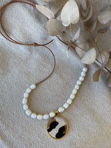 Genuine Cowhide Pendant & Freshwater Pearl Necklace