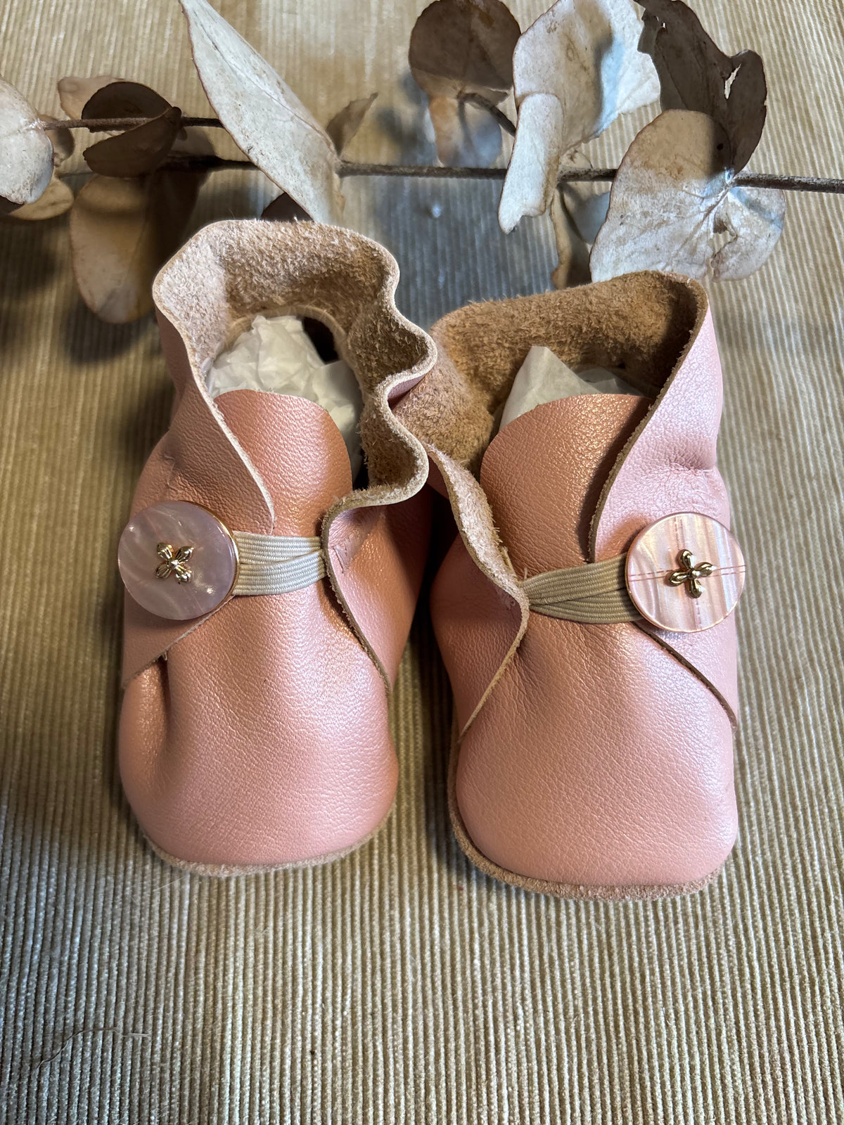10cm Button Bootie - Pink Pearl Leather