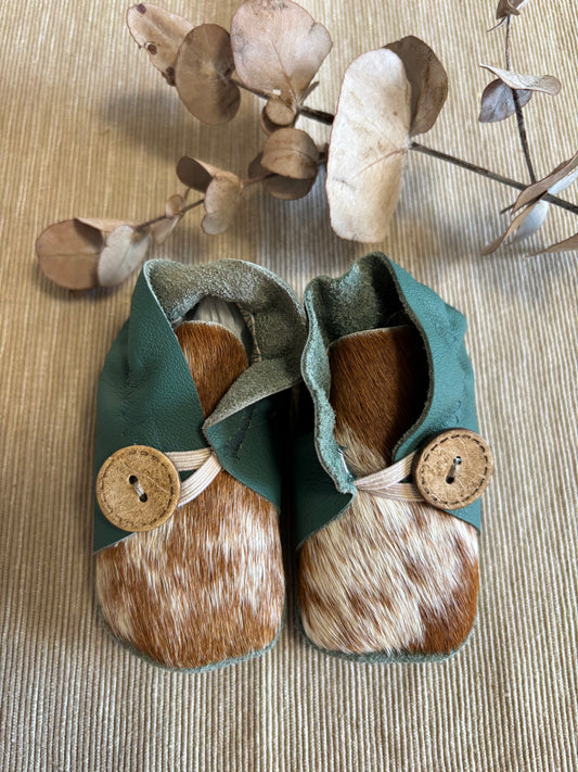 11cm Button Bootie - Teal Leather & Cowhide