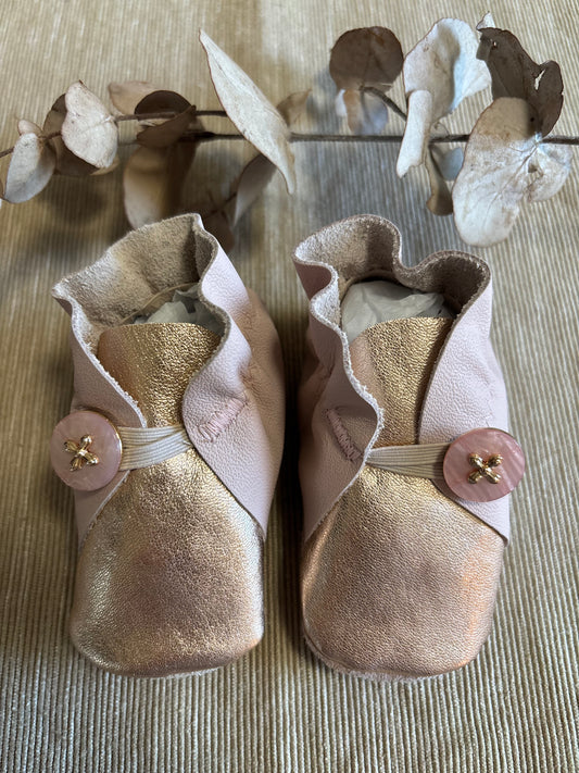 11cm Button Bootie - Pink & Rose Gold Leather