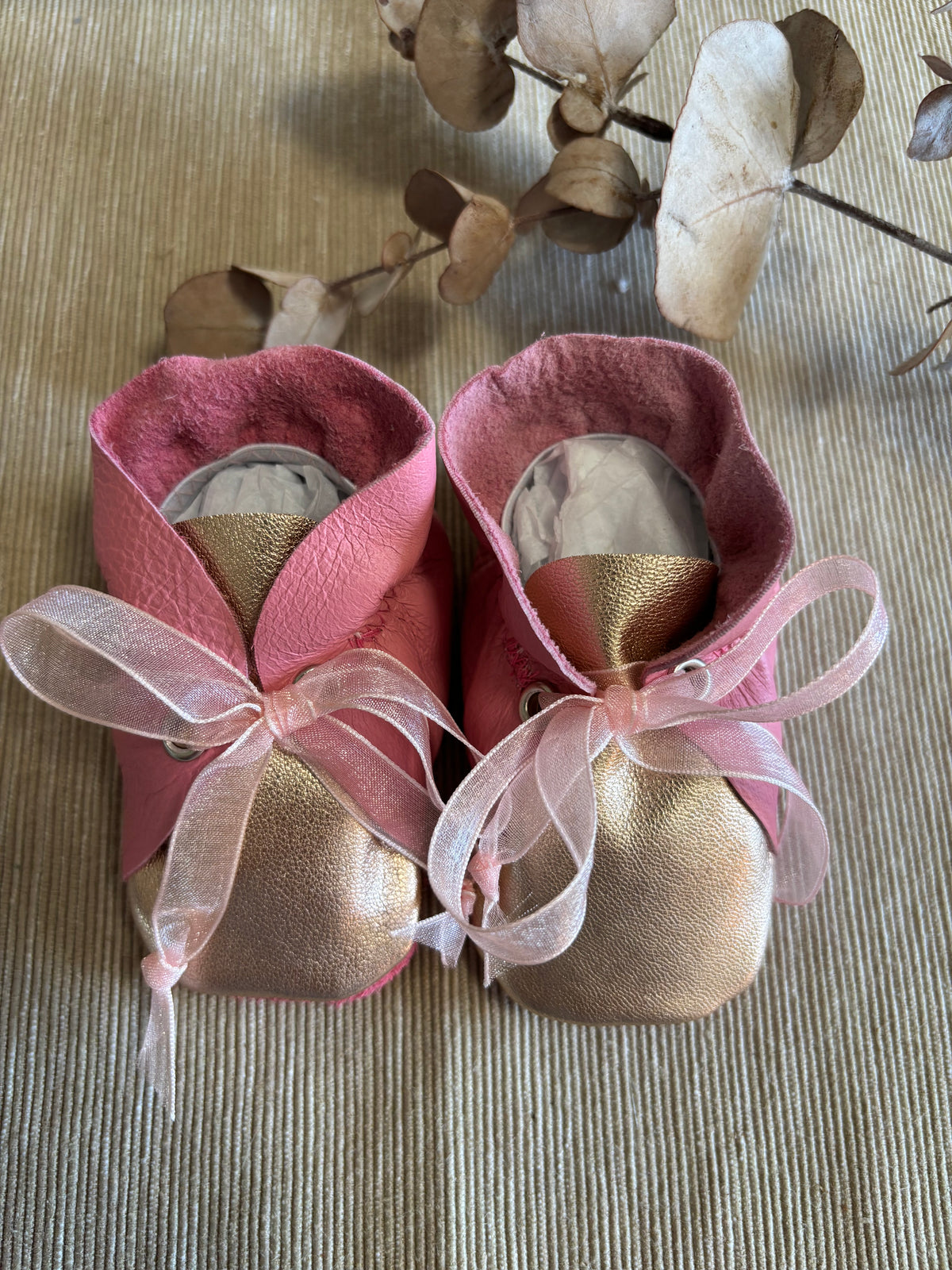 10cm Lace Bootie - Pink & Rose Gold Leather